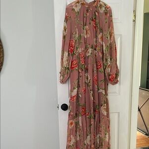 Anthropologie Floral Pink Maxi Chiffon Dress